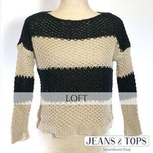 LOFT Black Cream Stripe Pullover Sweater Women's XS